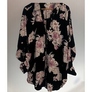 Candies 3X Shirt Top Blouse Black Floral Flower Long Sleeve Button Up Career